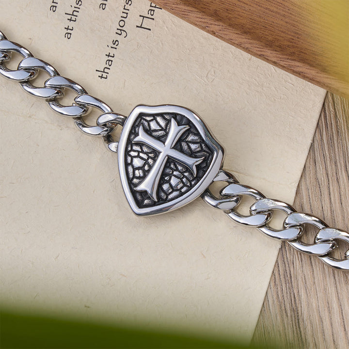 Christianartworkshop Heavy Link Textured Shield Cross Bracelet: Symbol Of Unwavering Belief & Style - image 5
