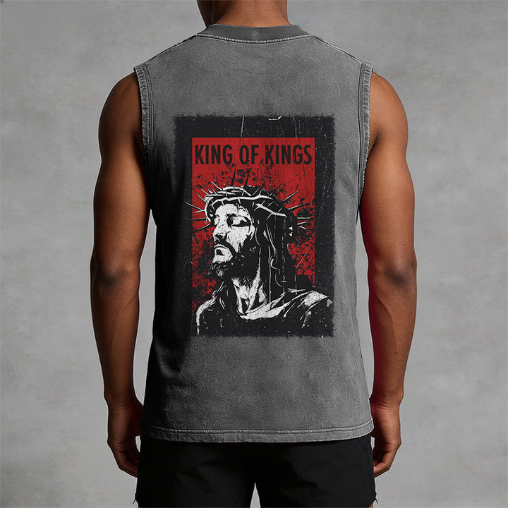 Christianartworkshop King Of Kings Jesus Unisex Washed Tank Top - image 10