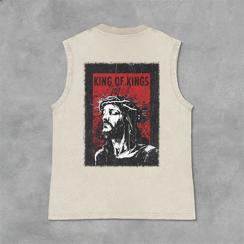 Christianartworkshop King Of Kings Jesus Unisex Washed Tank Top - Beige - 2XL - image 3