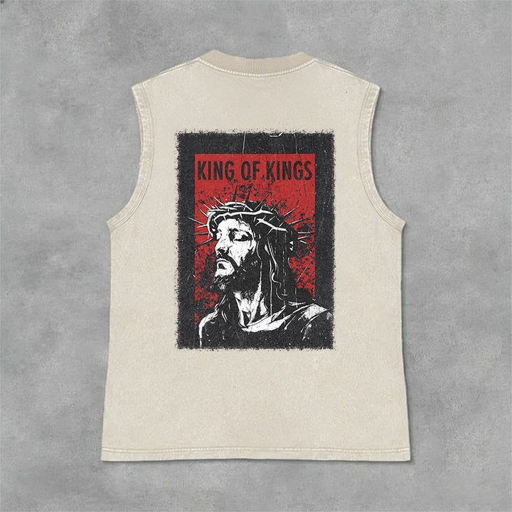 Christianartworkshop King Of Kings Jesus Unisex Washed Tank Top - Beige - 2XL - image 3