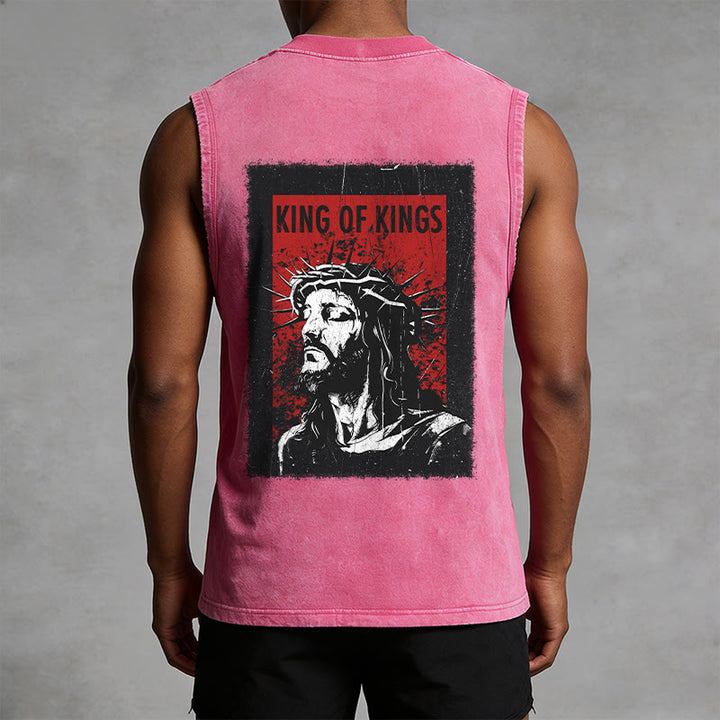 Christianartworkshop King Of Kings Jesus Unisex Washed Tank Top - image 13