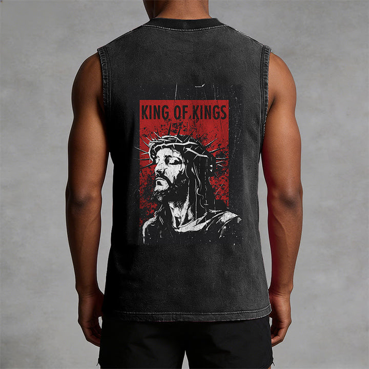Christianartworkshop King Of Kings Jesus Unisex Washed Tank Top - image 1