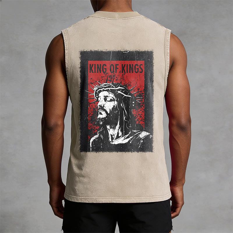 Christianartworkshop King Of Kings Jesus Unisex Washed Tank Top - image 4