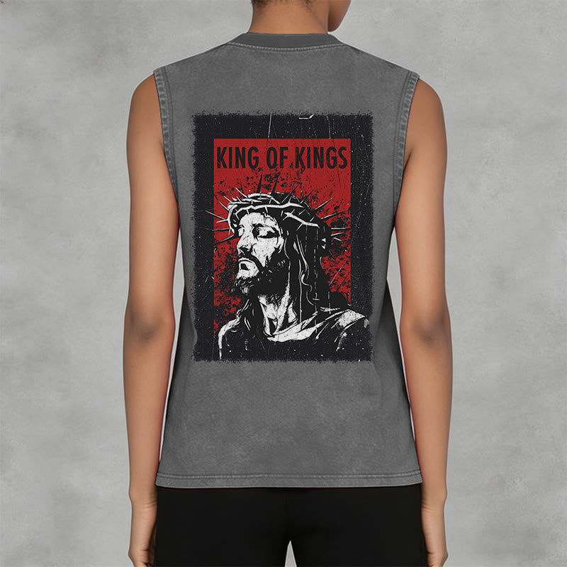 Christianartworkshop King Of Kings Jesus Unisex Washed Tank Top - image 11
