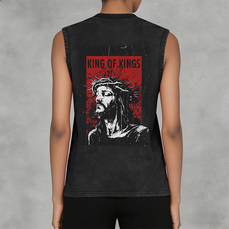 Christianartworkshop King Of Kings Jesus Unisex Washed Tank Top - image 2