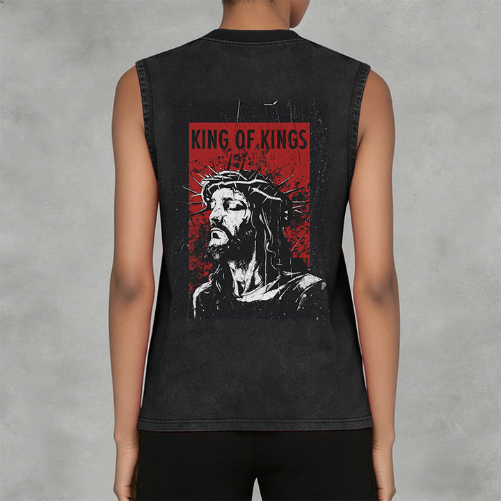 Christianartworkshop King Of Kings Jesus Unisex Washed Tank Top - image 2