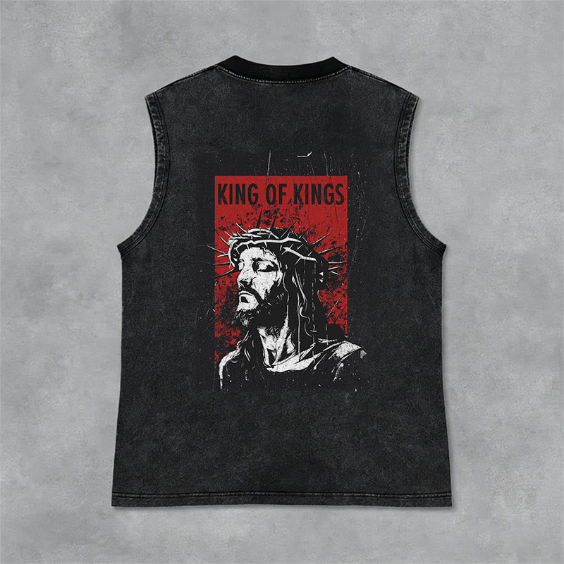 Christianartworkshop King Of Kings Jesus Unisex Washed Tank Top - Black - 2XL - image 0