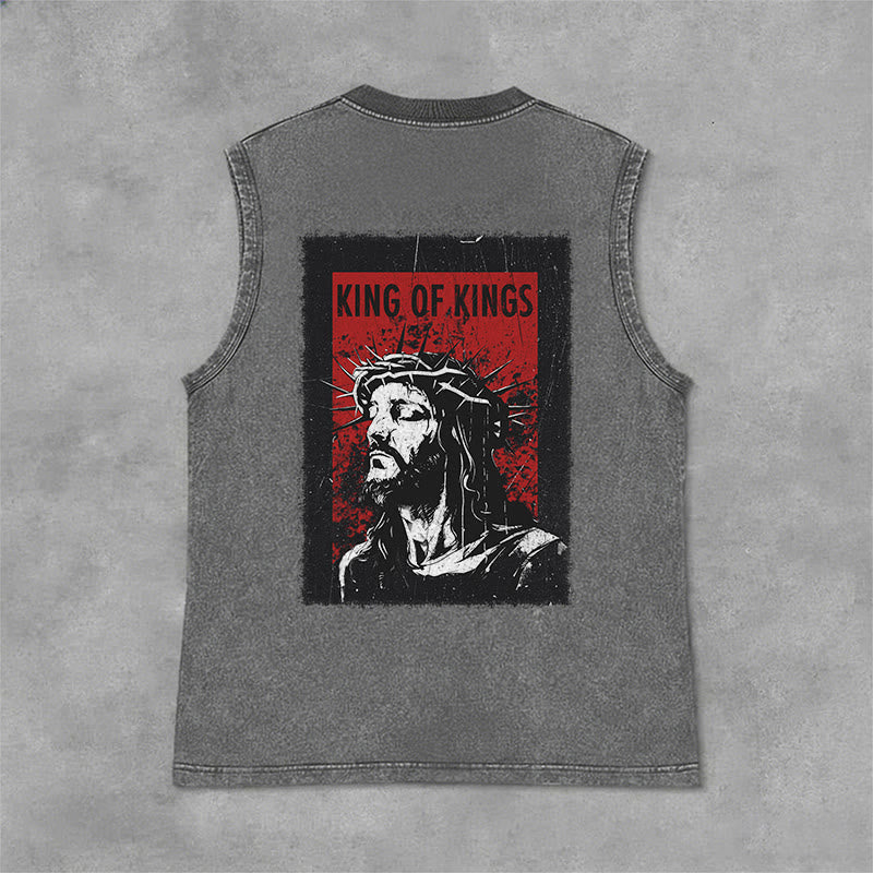 Christianartworkshop King Of Kings Jesus Unisex Washed Tank Top - Grey - 2XL - image 9