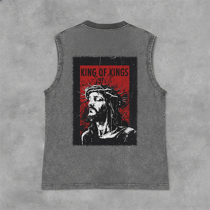 Christianartworkshop King Of Kings Jesus Unisex Washed Tank Top - Grey - 2XL - image 9