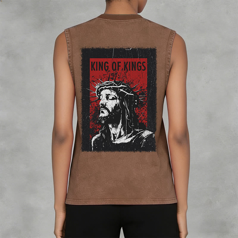 Christianartworkshop King Of Kings Jesus Unisex Washed Tank Top - image 8