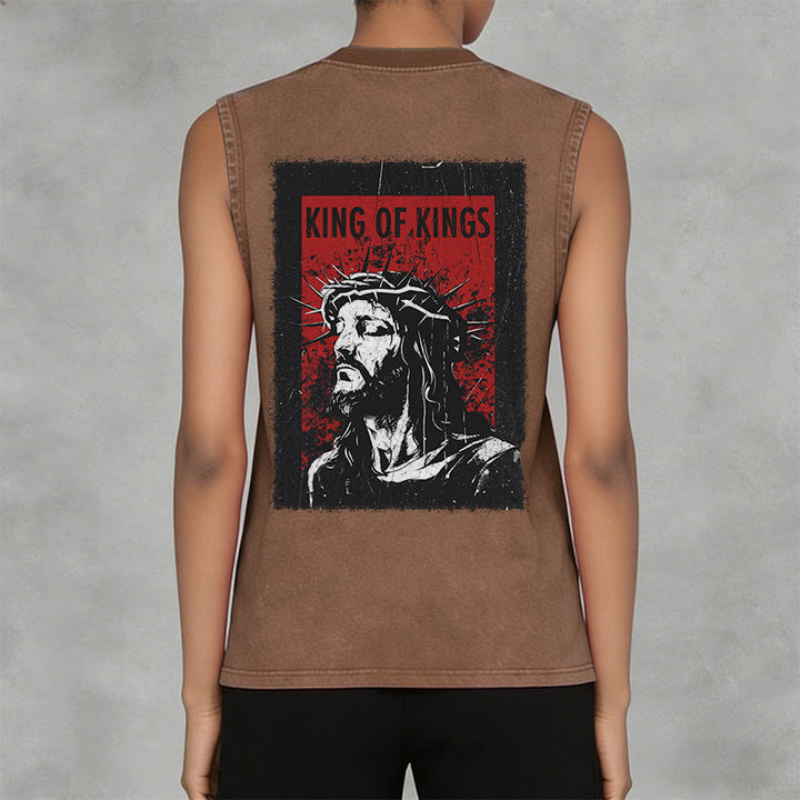 Christianartworkshop King Of Kings Jesus Unisex Washed Tank Top - image 8