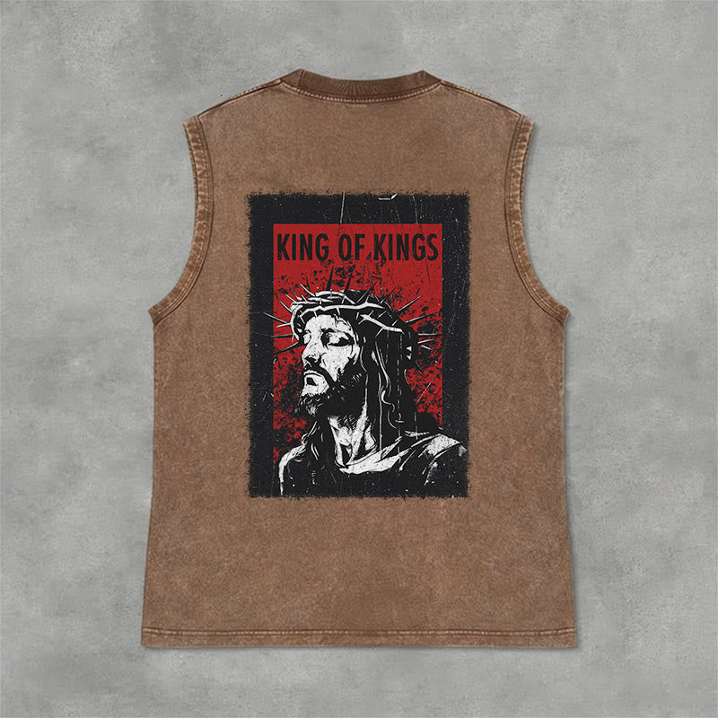 Christianartworkshop King Of Kings Jesus Unisex Washed Tank Top - Brown - 2XL - image 6