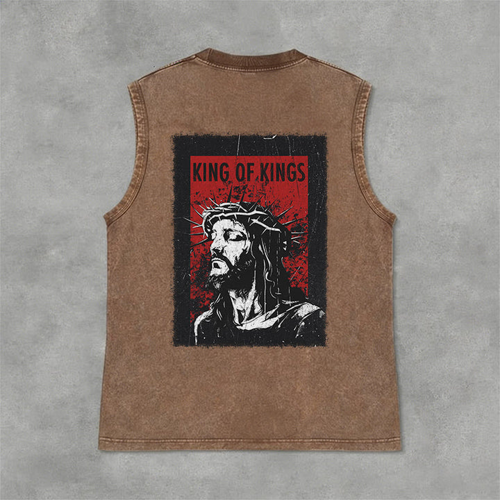 Christianartworkshop King Of Kings Jesus Unisex Washed Tank Top - Brown - 2XL - image 6
