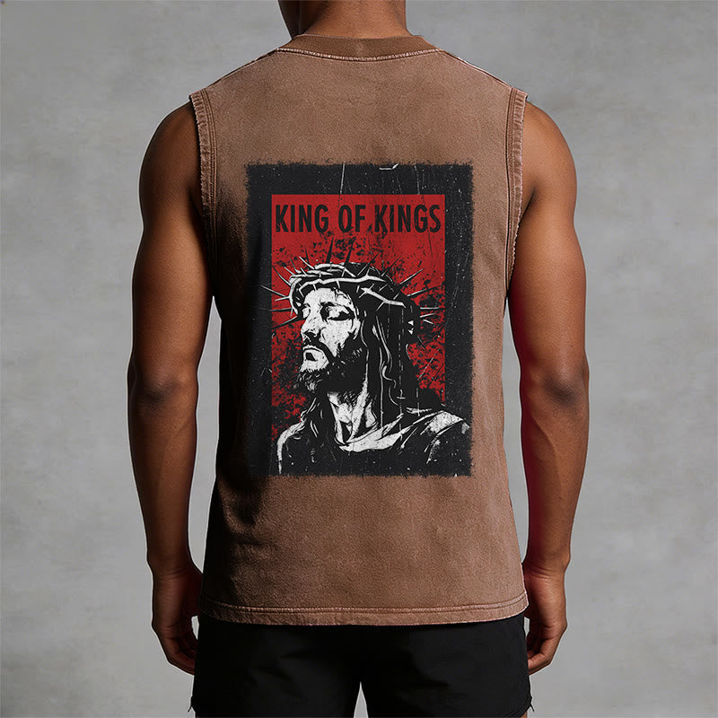 Christianartworkshop King Of Kings Jesus Unisex Washed Tank Top - image 7