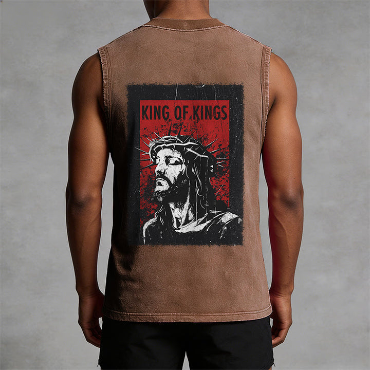 Christianartworkshop King Of Kings Jesus Unisex Washed Tank Top - image 7