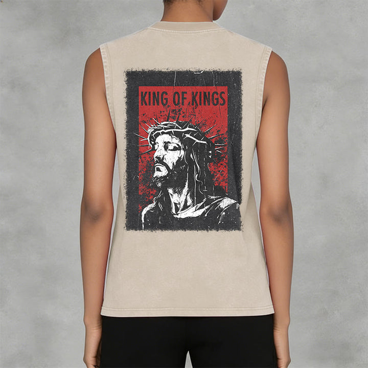 Christianartworkshop King Of Kings Jesus Unisex Washed Tank Top - image 5
