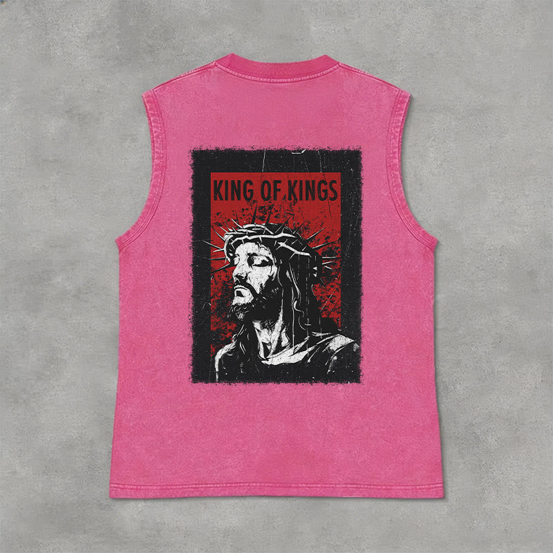 Christianartworkshop King Of Kings Jesus Unisex Washed Tank Top - Pink - 2XL - image 12