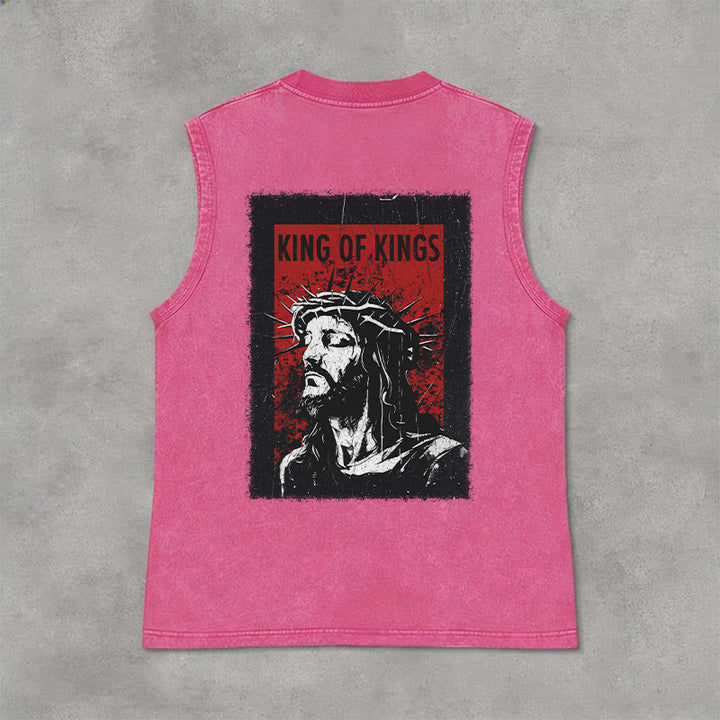 Christianartworkshop King Of Kings Jesus Unisex Washed Tank Top - Pink - 2XL - image 12