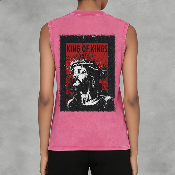 Christianartworkshop King Of Kings Jesus Unisex Washed Tank Top - image 14