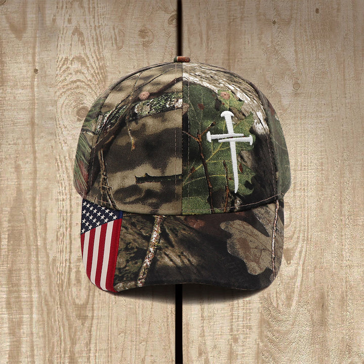 Christianartworkshop Nail Cross Crown of Thorns Embroidered Trucker Hat - Camouflage - image 3