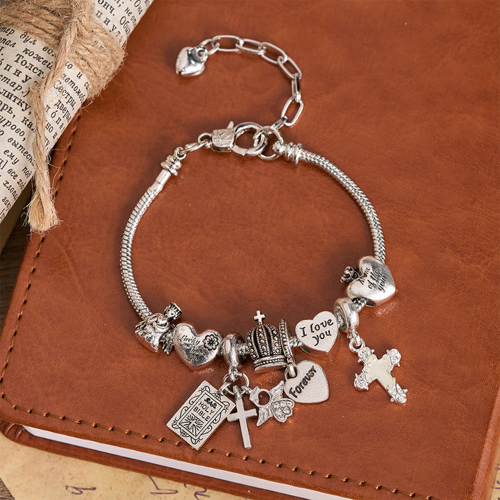 Christianartworkshop Adjustable Charm Bracelet with Biblical & Regal Details: A Reminder of Faith and Heavenly Devotion - Silver - image 5