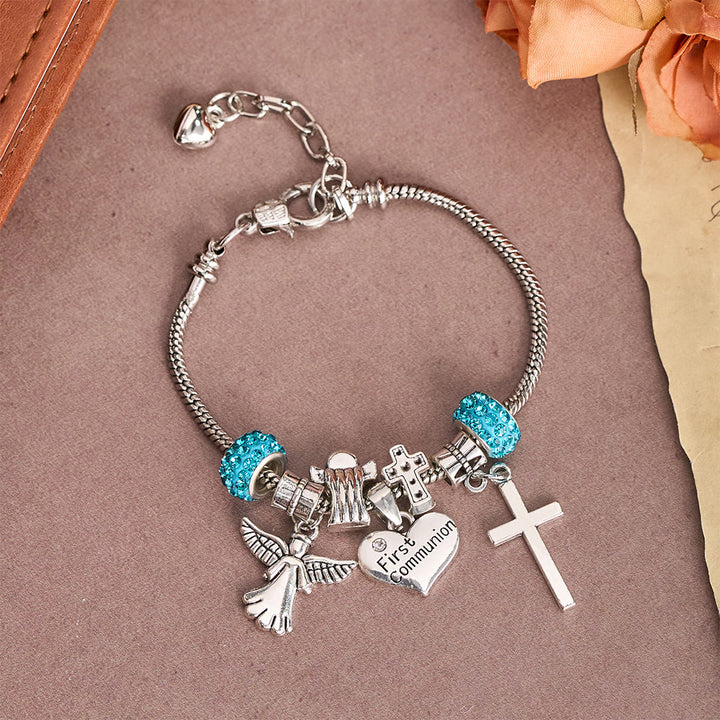 Christianartworkshop Children First Communion Charm Bracelet with Angel & Cross: A Symbol of Faith and Divine Blessing - image 2