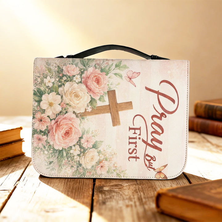 Christianartworkshop "Pray But First" Soft Floral Cross Zippered Bible Cover - image 9