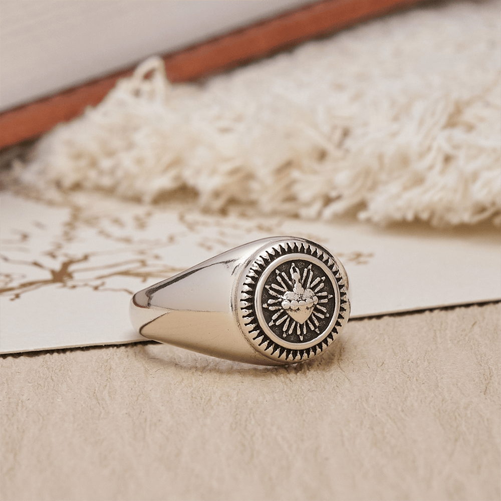 Christianartworkshop Sacred Heart Adjustable Signet Ring: A Symbol of Divine Love and Heavenly Devotion - image 1