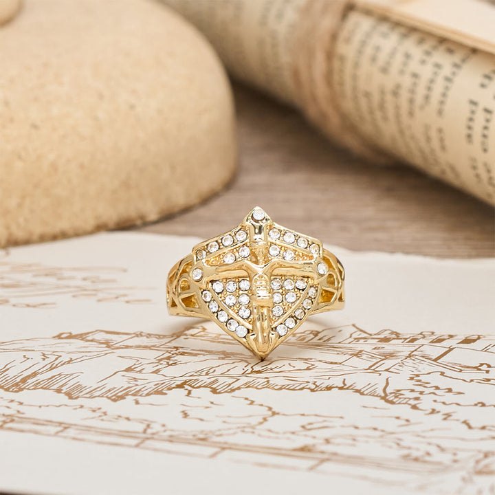 Christianartworkshop Shield-Shape Crucifix Signet Ring with Zircon Pavé: A Symbol of Faith and Divine Protection - image 3