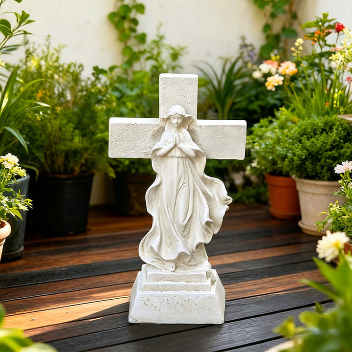 Christianartworkshop Solar Light-Up Virgin Mary & Cross Garden Statue: A Symbol of Marian Grace and Divine Light - image 3