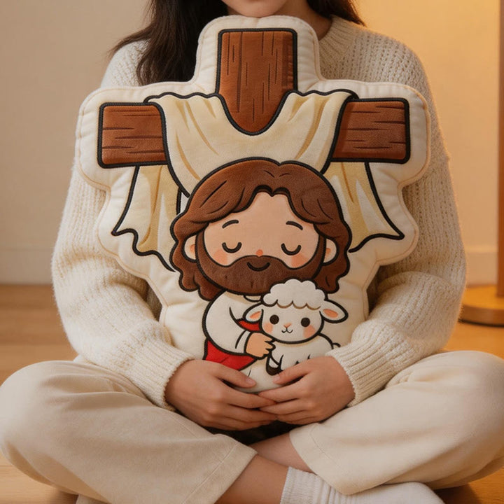 Christianartworkshop Cute Cross Shaped Jesus and Lamb Plush Pillow: Faith-Inspired Cozy Home Decor - image 4