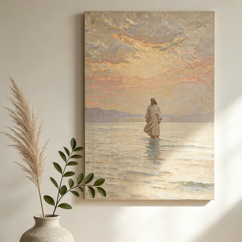 Christianartworkshop Warm Sunset Jesus on Water Print: A Daily Symbol of Hope and Overcoming the Impossible - image 2