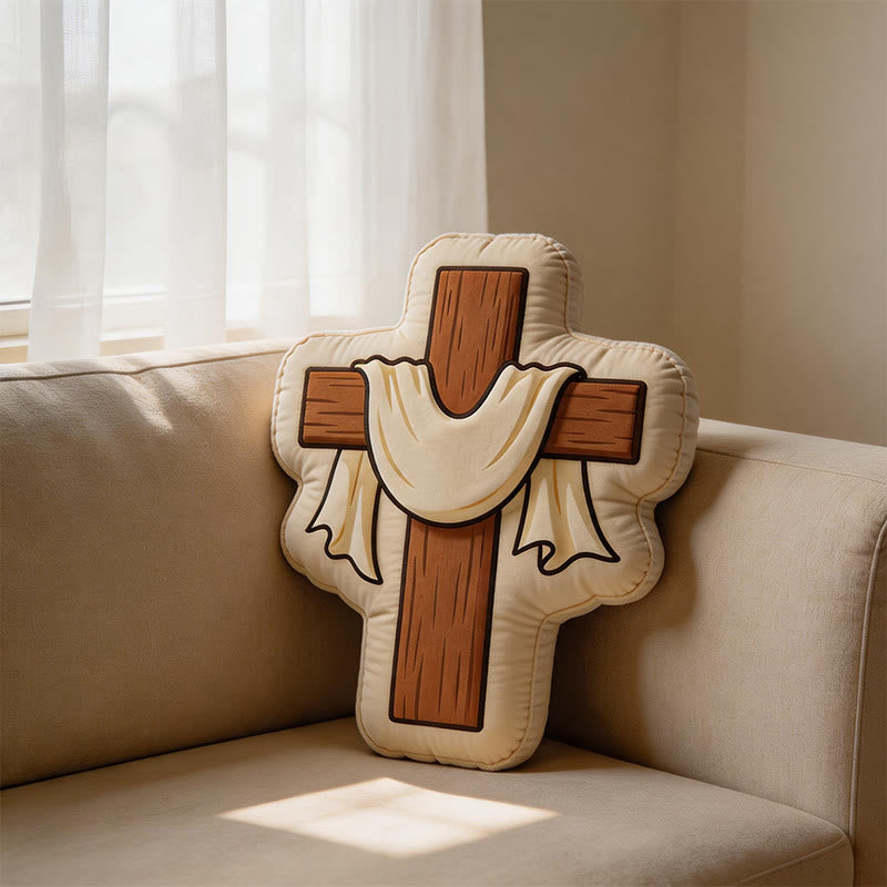 Cross Stuffed Icon Christian Cross Plush Pillow — Draped Cloth Faith Decor, Velvet & PP ...