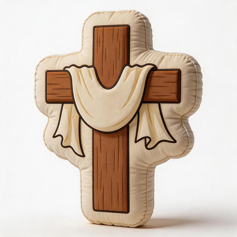 Cross Stuffed Icon Christian Cross Plush Pillow — Draped Cloth Faith Decor, Velvet & PP ...