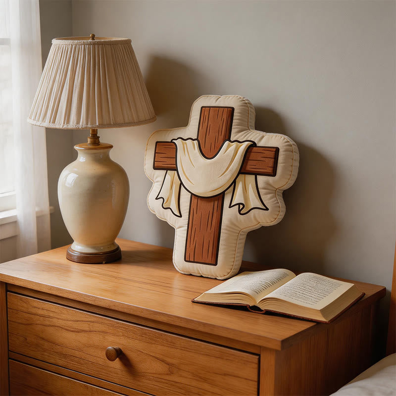 Cross Stuffed Icon Christian Cross Plush Pillow — Draped Cloth Faith Decor, Velvet & PP ...