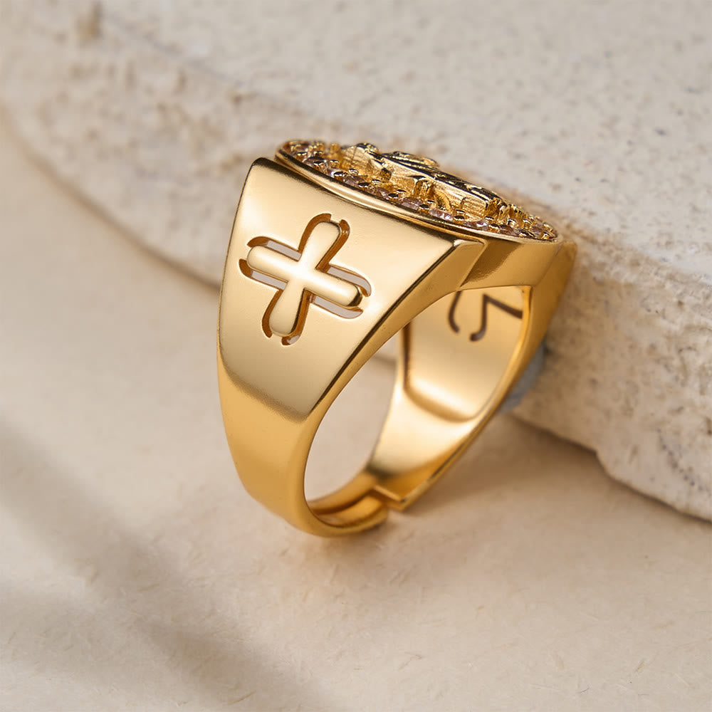 Christianartworkshop Bold St. Jude Zircon Halo Signet Ring with Side Cross: A Symbol of Hope and Divine Guidance - image 3