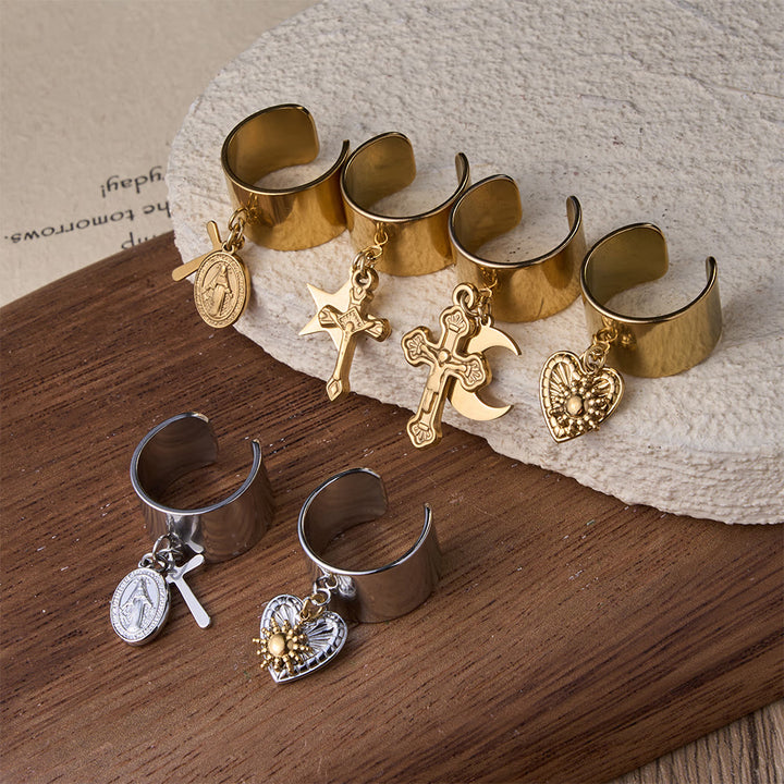 Christianartworkshop Premium Faith Charm Open Ring with Multiple Symbols: A Sacred Emblem of Unwavering Faith - image 0