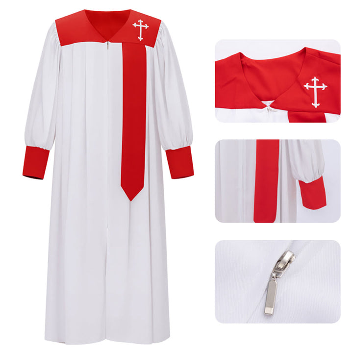 Christianartworkshop Distinctive White Church Clergy Robe with Red Collar & Cross Emblem - 2XL - image 3