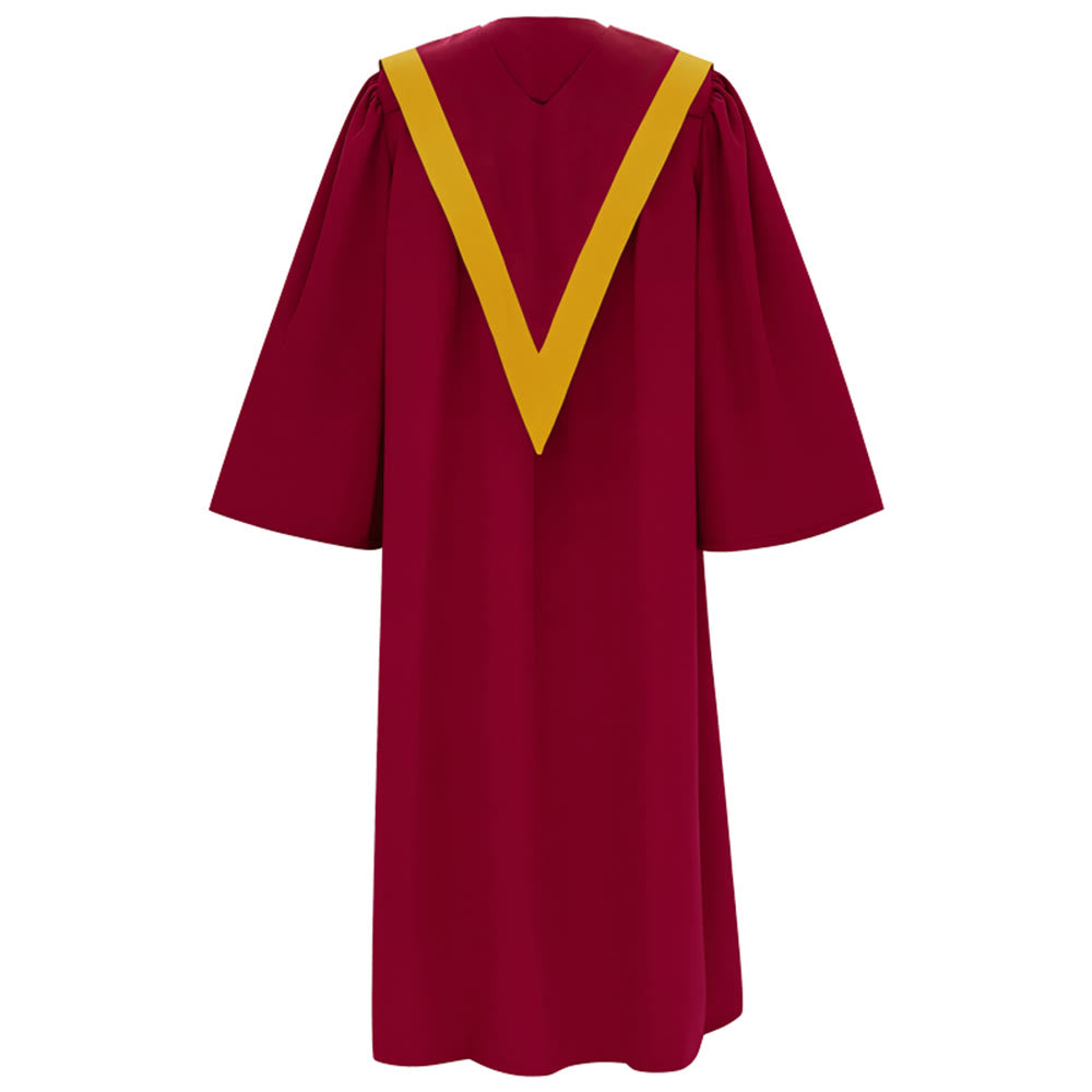 Christianartworkshop Traditional Burgundy Clergy Robe with Gold Cross & V Neck Trim - image 3