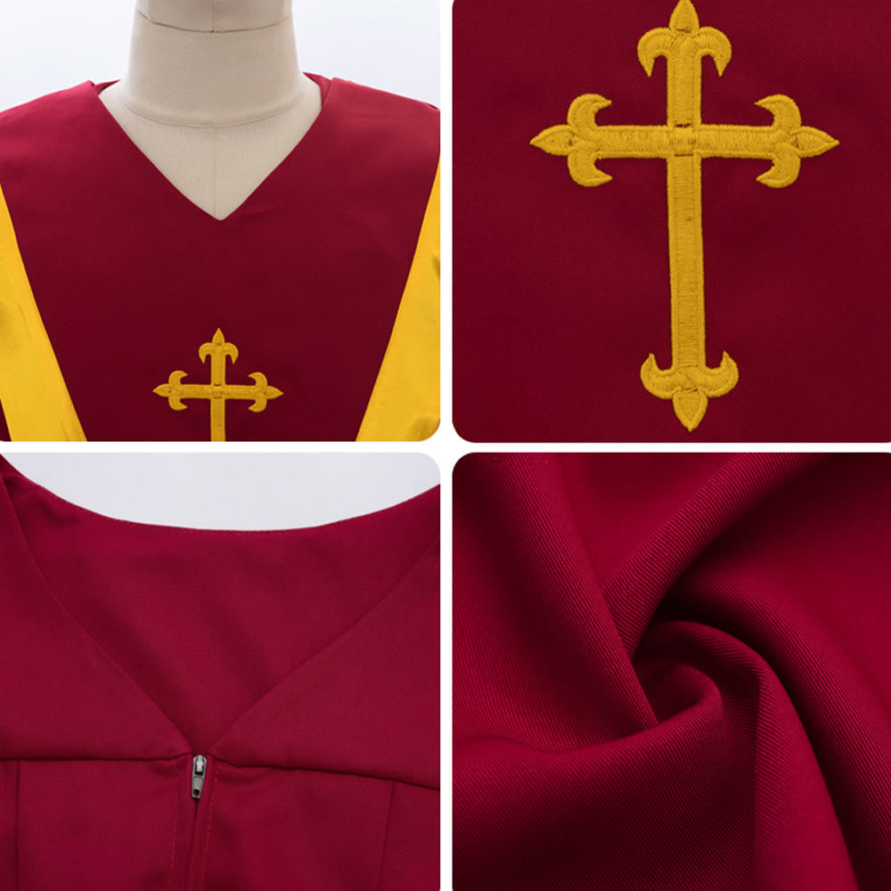 Christianartworkshop Traditional Burgundy Clergy Robe with Gold Cross & V Neck Trim - image 18