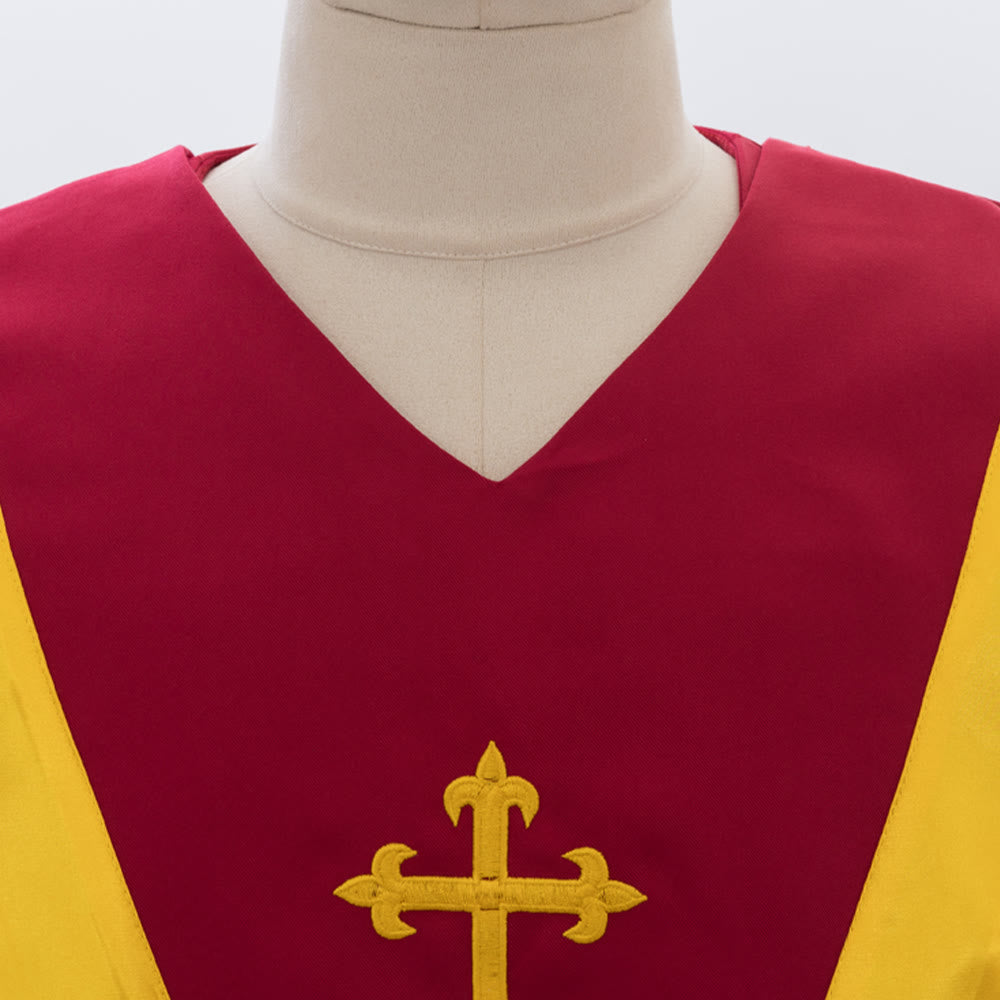 Christianartworkshop Traditional Burgundy Clergy Robe with Gold Cross & V Neck Trim - image 5