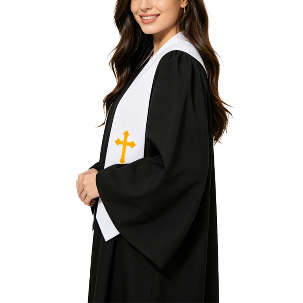 Christianartworkshop Elegant Black & White Clergy Robes: Golden Cross Detail - image 14