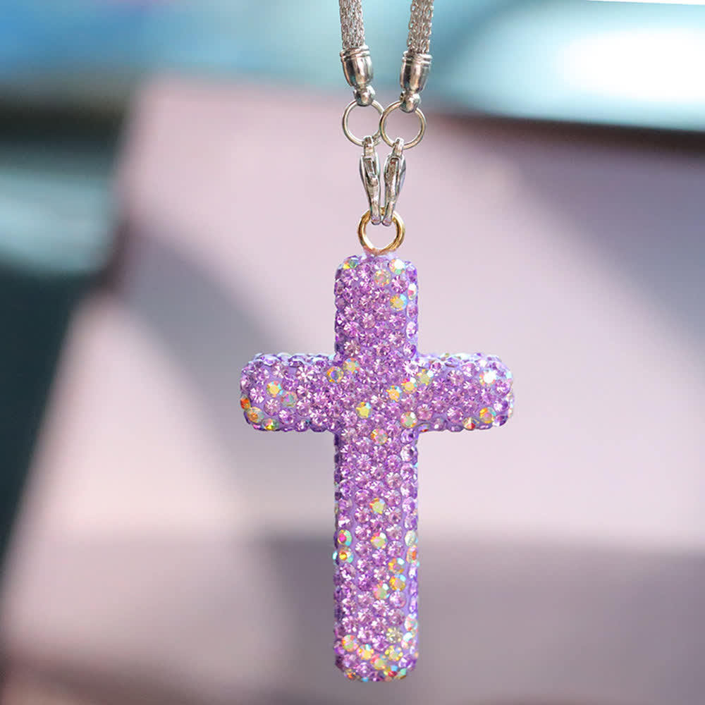 Christianartworkshop Crystal-Embellished Cross Car Pendant: Radiant Faith for Every Journey - Purple# - image 13