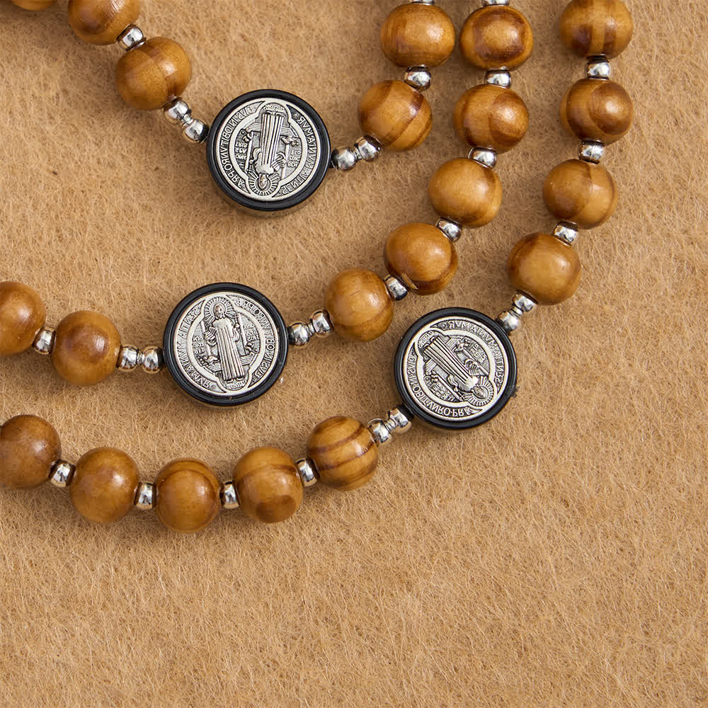 Christianartworkshop Natural Olivewood Rosary with St. Benedict Spacers and Oversized Filigree Cross - image 8