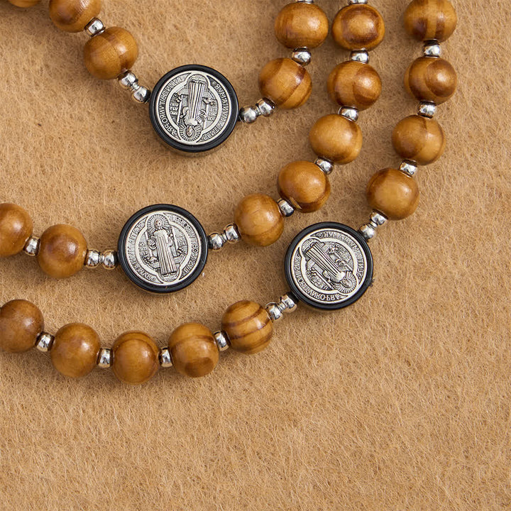 Christianartworkshop Natural Olivewood Rosary with St. Benedict Spacers and Oversized Filigree Cross - image 8