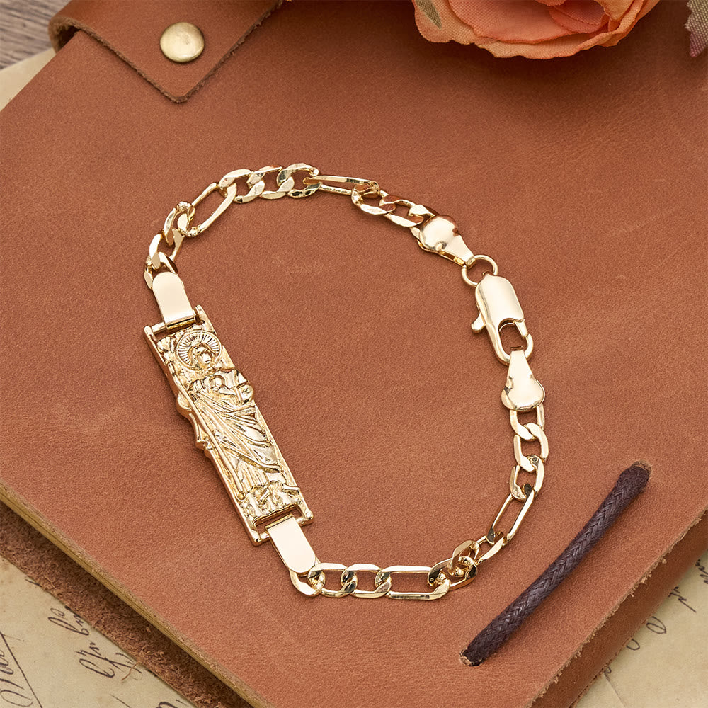 Christianartworkshop Figaro Chain Bracelet with Marian & St. Jude Devotional Medallions: A Symbol of Divine Protection - Golden St.Jude - image 9