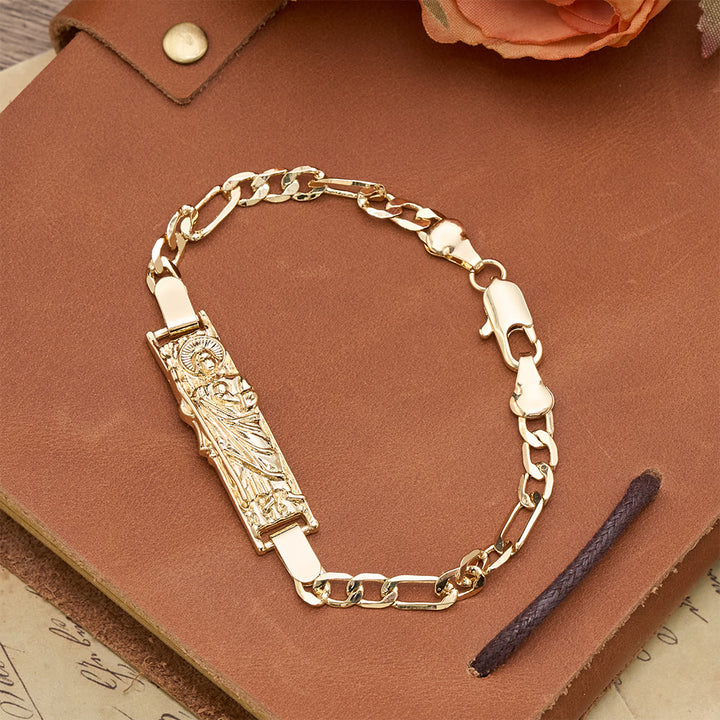Christianartworkshop Figaro Chain Bracelet with Marian & St. Jude Devotional Medallions: A Symbol of Divine Protection - Golden St.Jude - image 9