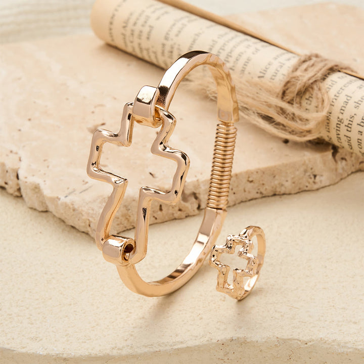 Christianartworkshop Hammered Cross Bangle & Ring Set: A Symbol of Faith and Refined Simplicity - image 2