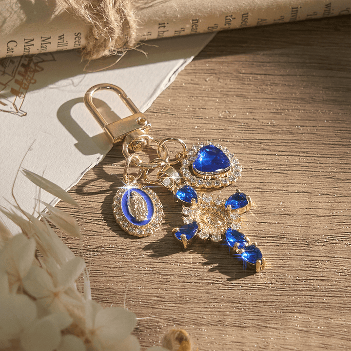 Christianartworkshop Our Lady Cross Heart Keychain: Merging Craft with Spiritual Devotion - Blue - image 14