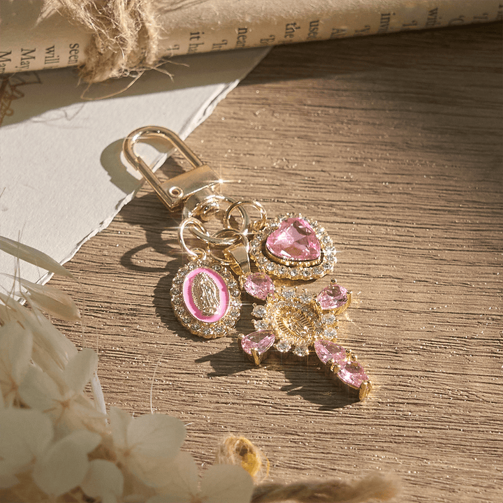 Christianartworkshop Our Lady Cross Heart Keychain: Merging Craft with Spiritual Devotion - Pink - image 8